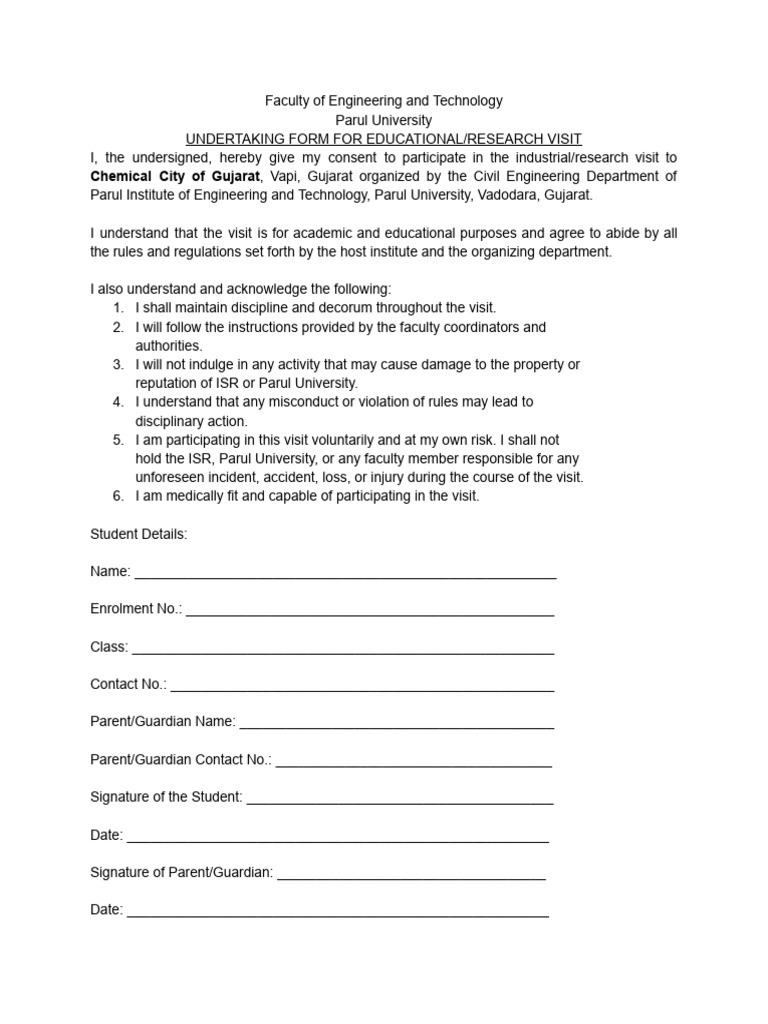 Undertaking Form For Site Visit | PDF