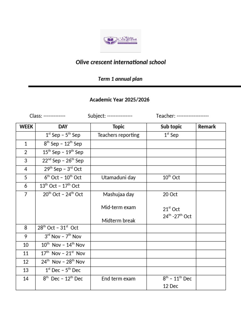 Term 1 Academic Plan 2025/2026 | PDF