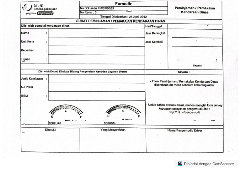 Form Peminjaman Mobil | PDF