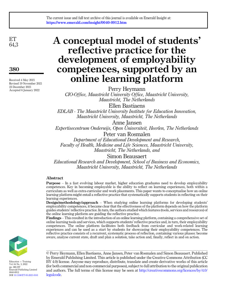 Reflective Practice Model for Employability | PDF | Reflective Practice ...