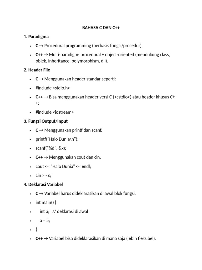 Perbandingan C dan C++: Fitur Utama | PDF