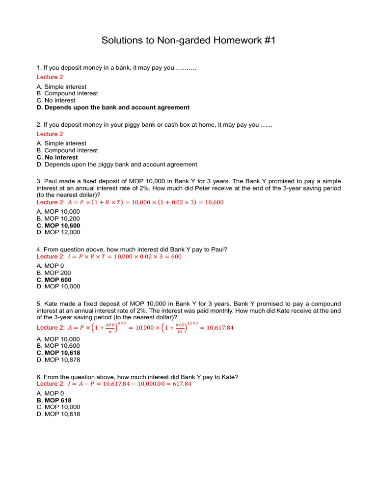 Non-guarded Homework Solutions 1-20 | PDF | Interest | Compound Interest