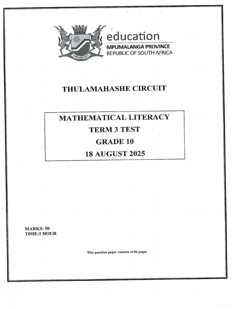 MLT Grade 10 Term 3 Test | PDF