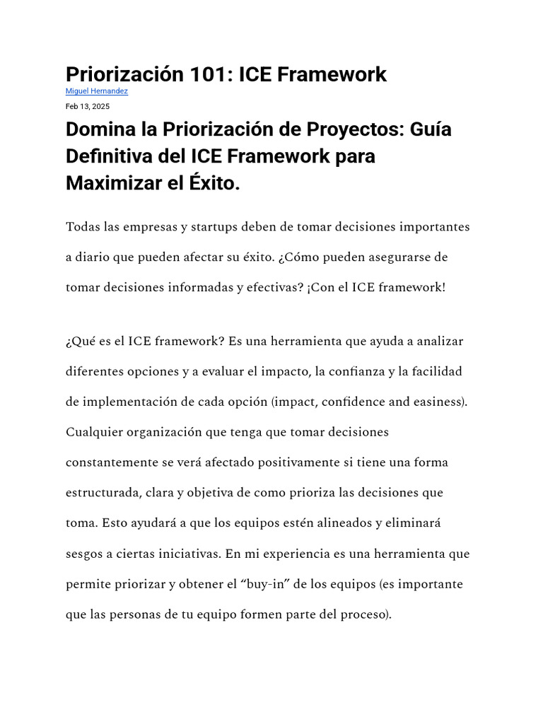 Guía del ICE Framework para Priorización | PDF | Facebook | Empresa de ...