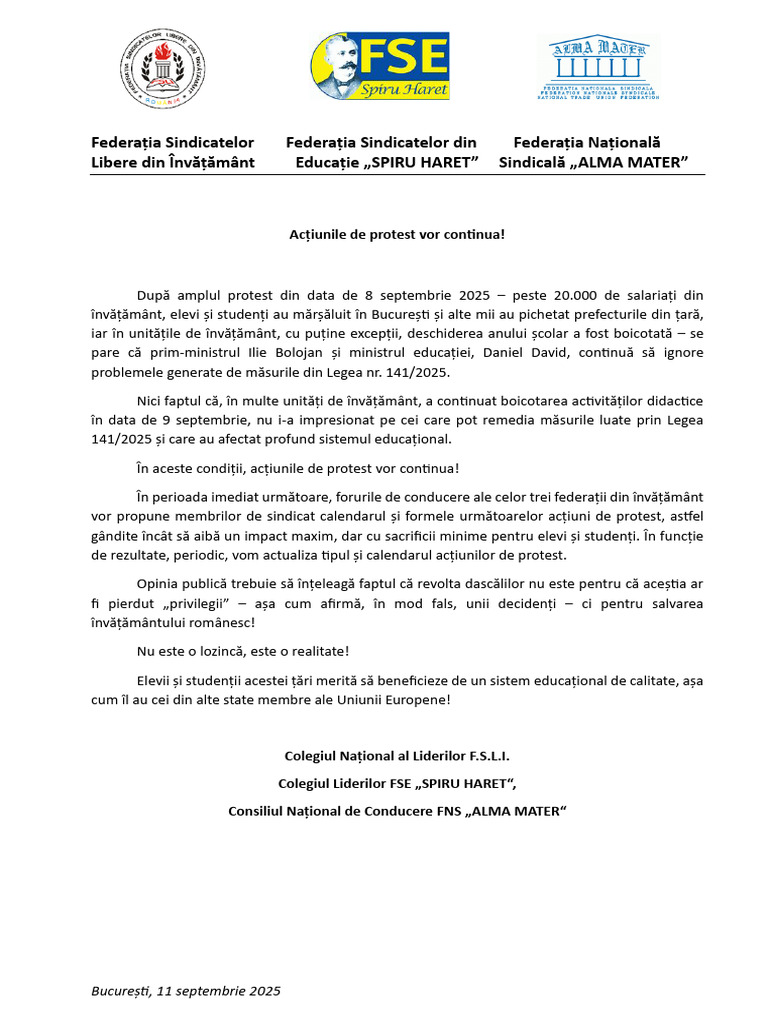 Comunicat 11 Septembrie 2025 Final | PDF