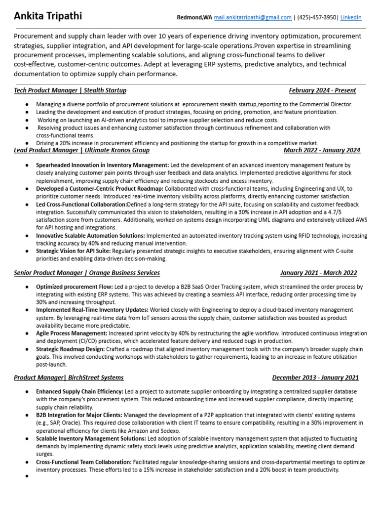 Ankita Tripathi Product Management 10 Yrs Exp (2) 3 | PDF | Supply ...