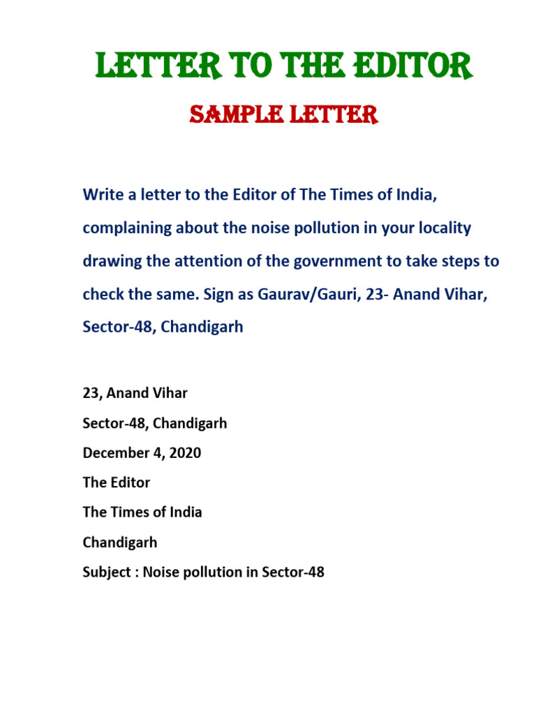 Letter To The Editor Sample | PDF