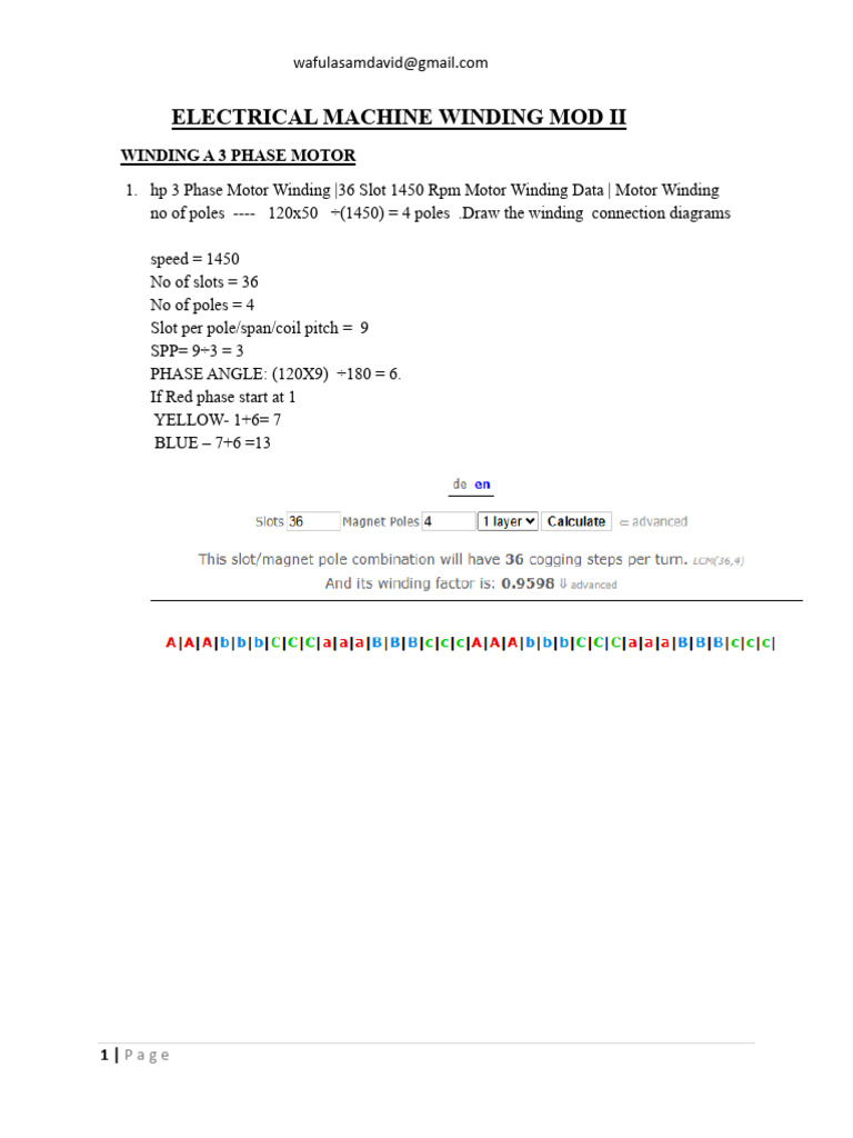 3 Phase Motor Winding Calculations | PDF