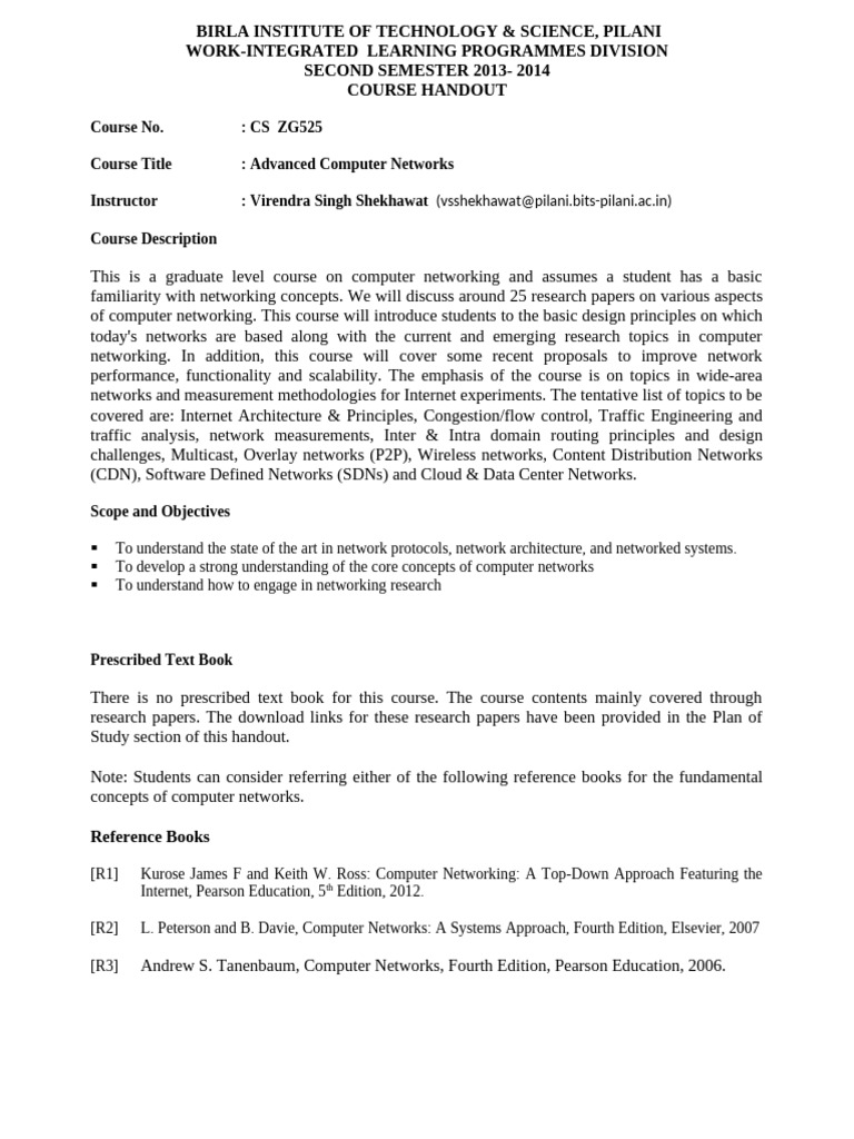 Advanced Computer Networks Course Handout | PDF | Computer Network ...