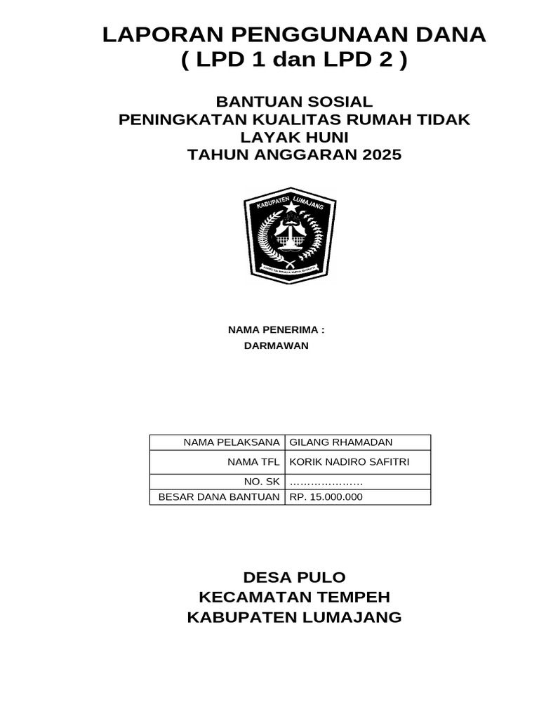 Laporan Penggunaan Dana RTLH 2025 | PDF