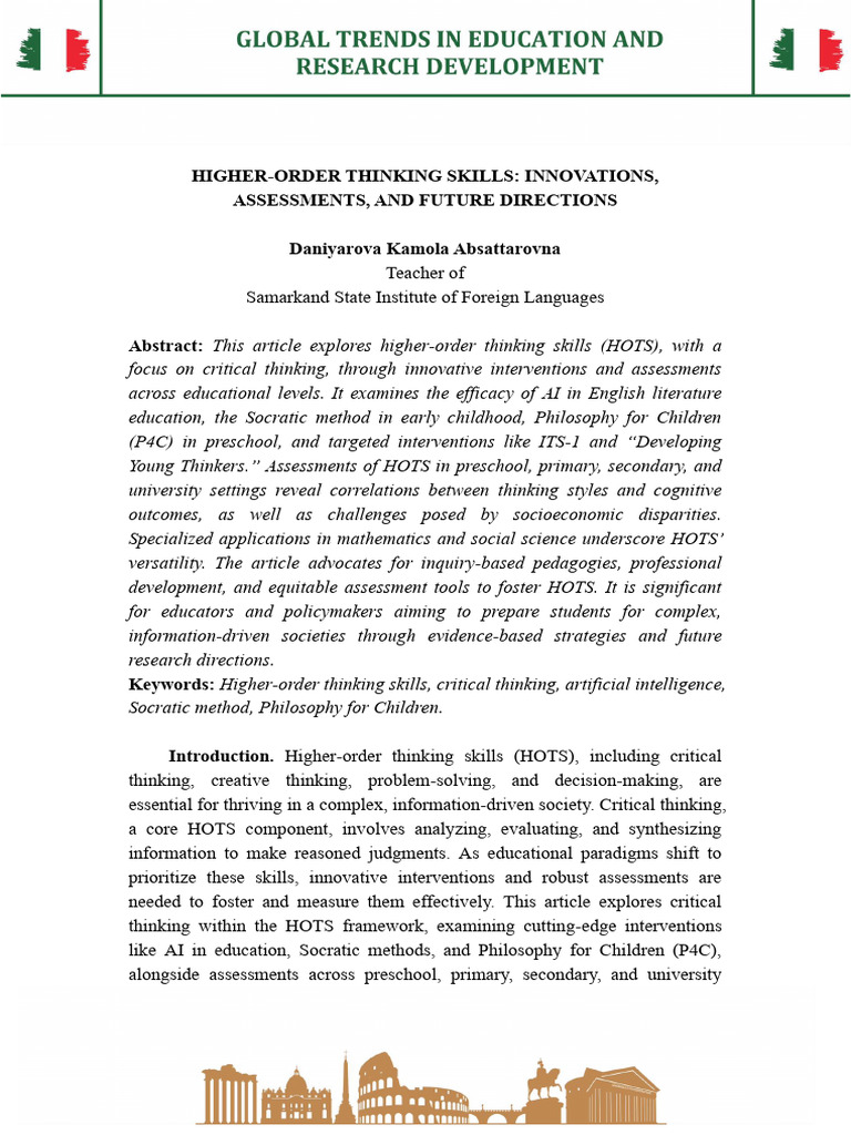 Enhancing Higher-Order Thinking Skills | PDF | Critical Thinking | Thought