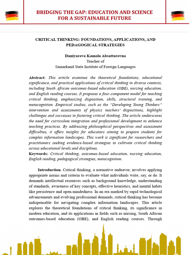Critical Thinking in Education Strategies | PDF | Critical Thinking ...