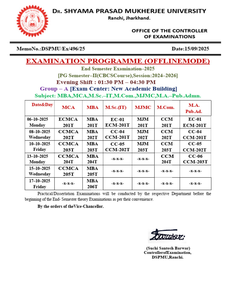 PG 2nd Semester Exam Schedule 2025 | PDF | Academic Term | Master Of ...