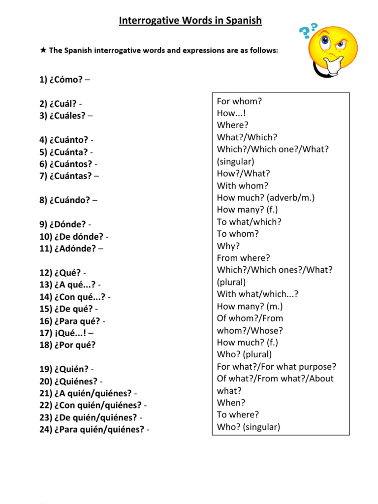 The Spanish Interrogative Words Grammatical Number Rules