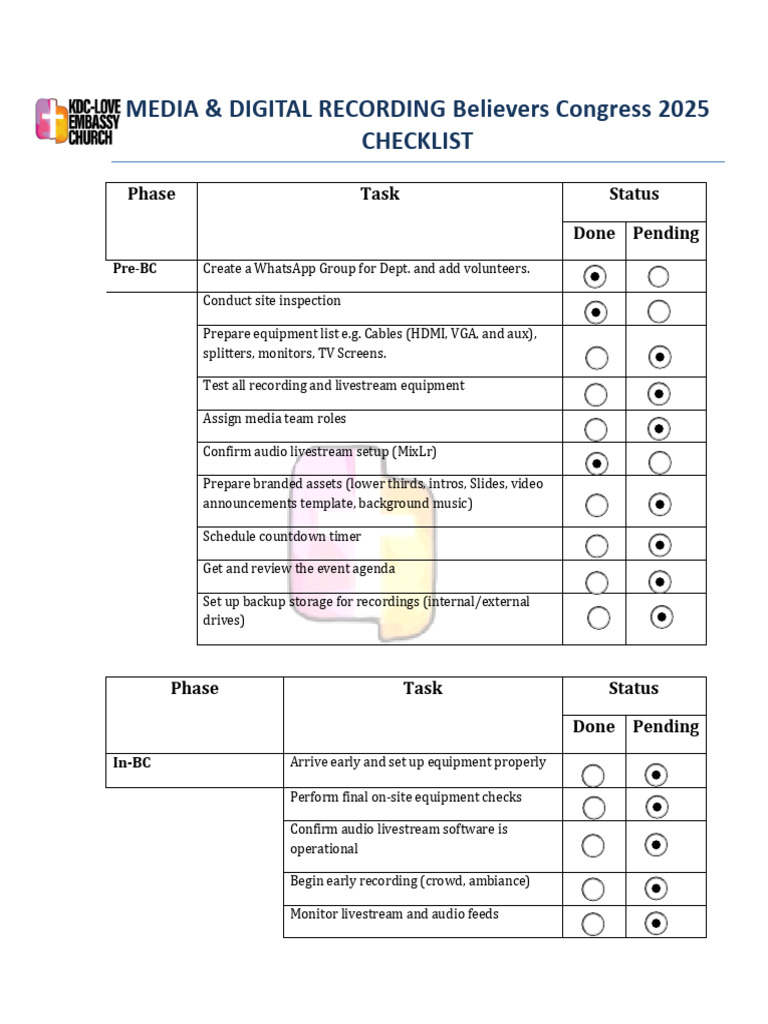 Believers Congress 2025 Media Checklist | PDF