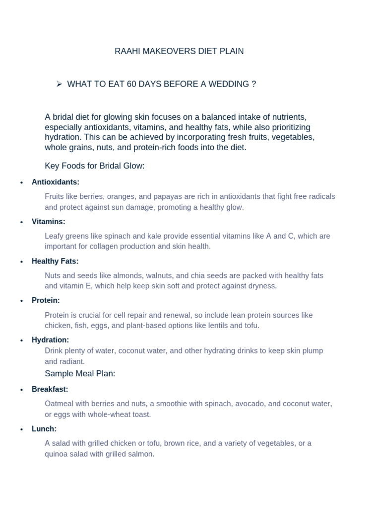 A Bridal Diet For Glowing Skin 1 | PDF | Vegetables | Foods