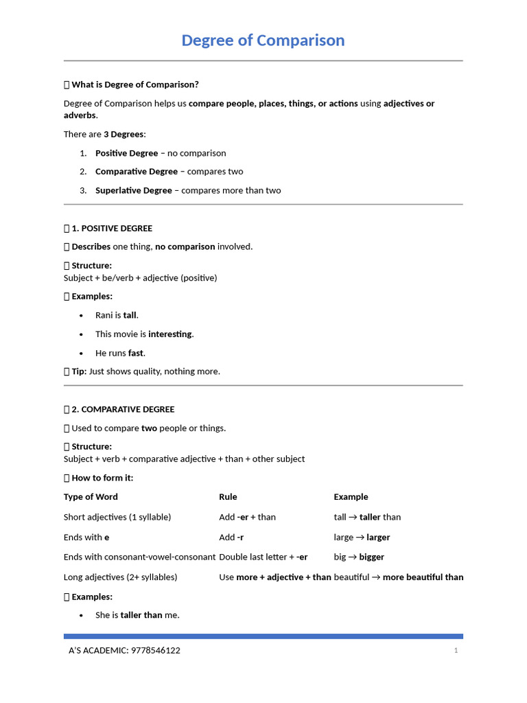 Understanding Degrees of Comparison | PDF | Linguistics | Linguistic ...