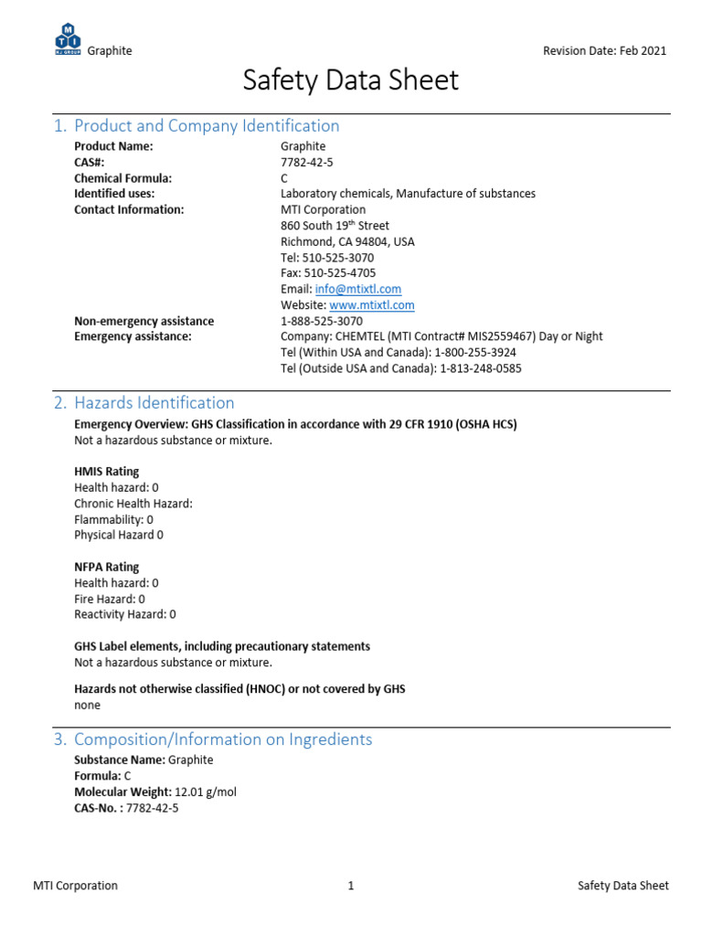 Graphite Powder Safety Data Sheet | PDF | Toxicity | Dangerous Goods