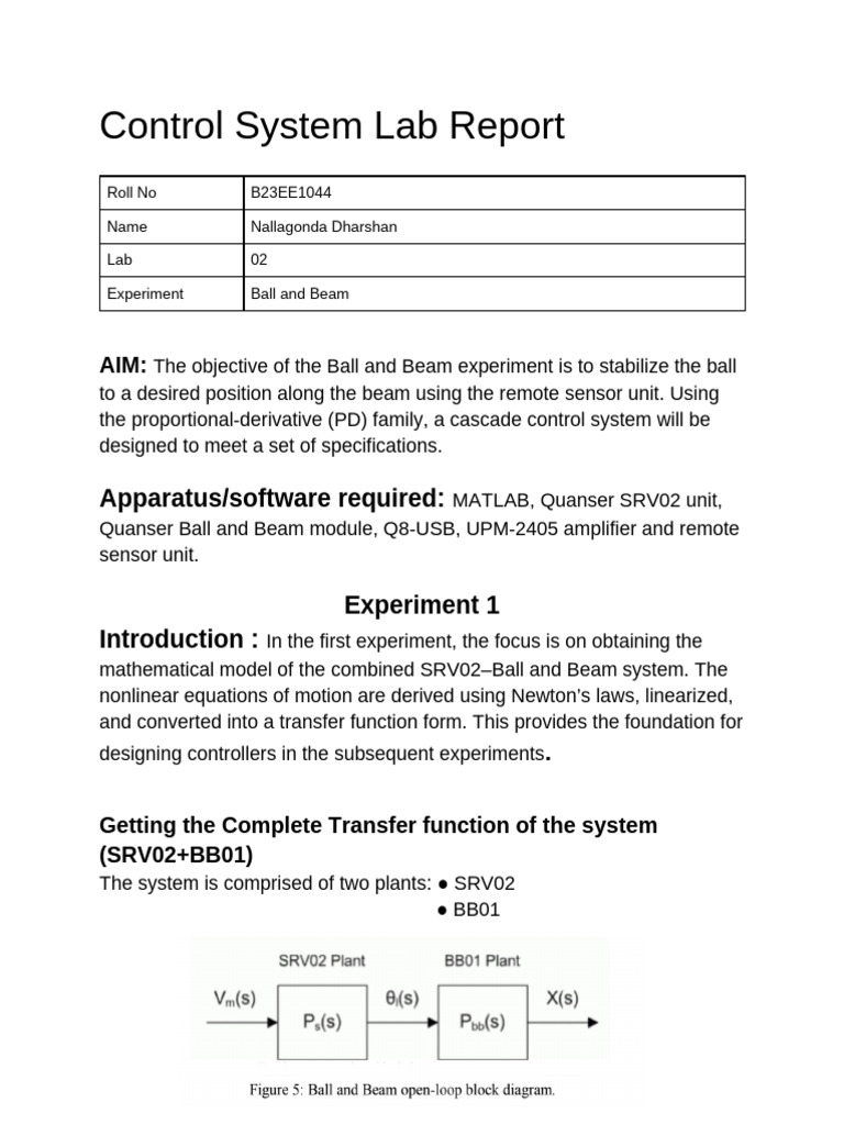 Ball and Beam Control System Report | PDF | Damping | Control Theory