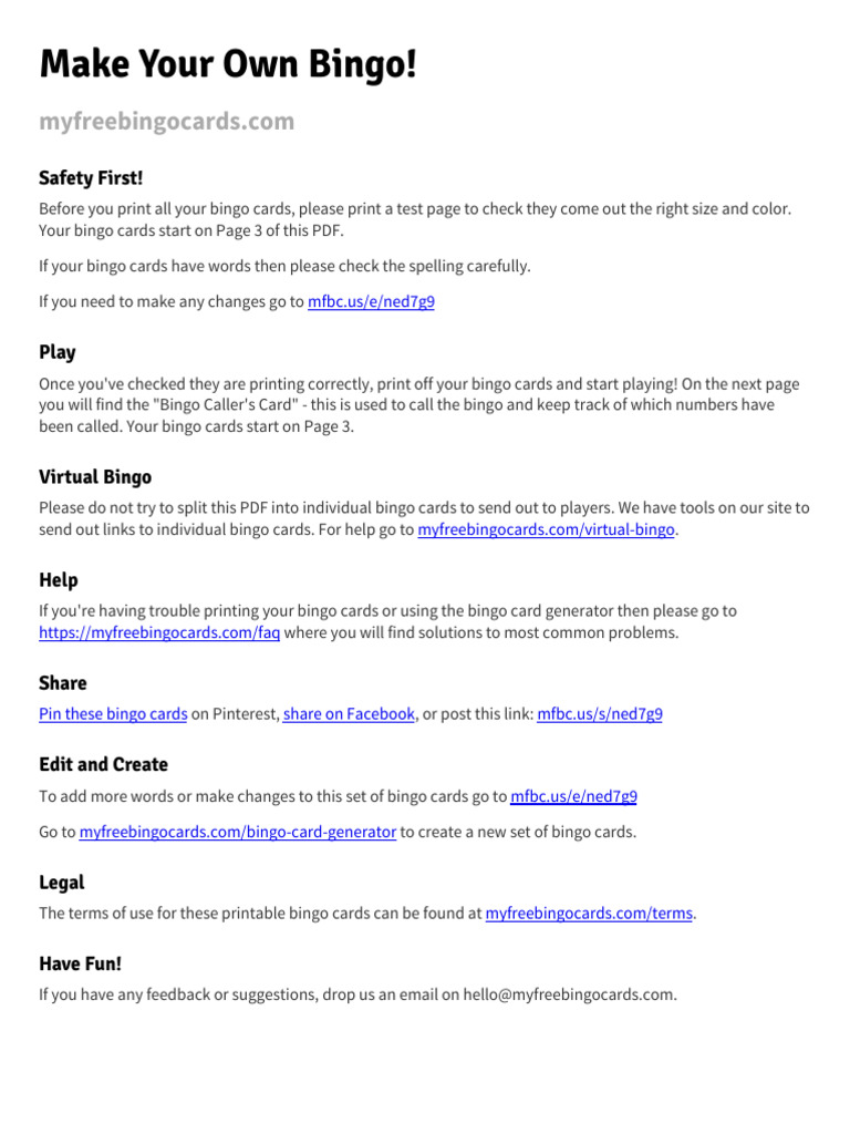 Create Your Own Bingo Cards | PDF | Play (Activity) | Gambling Games