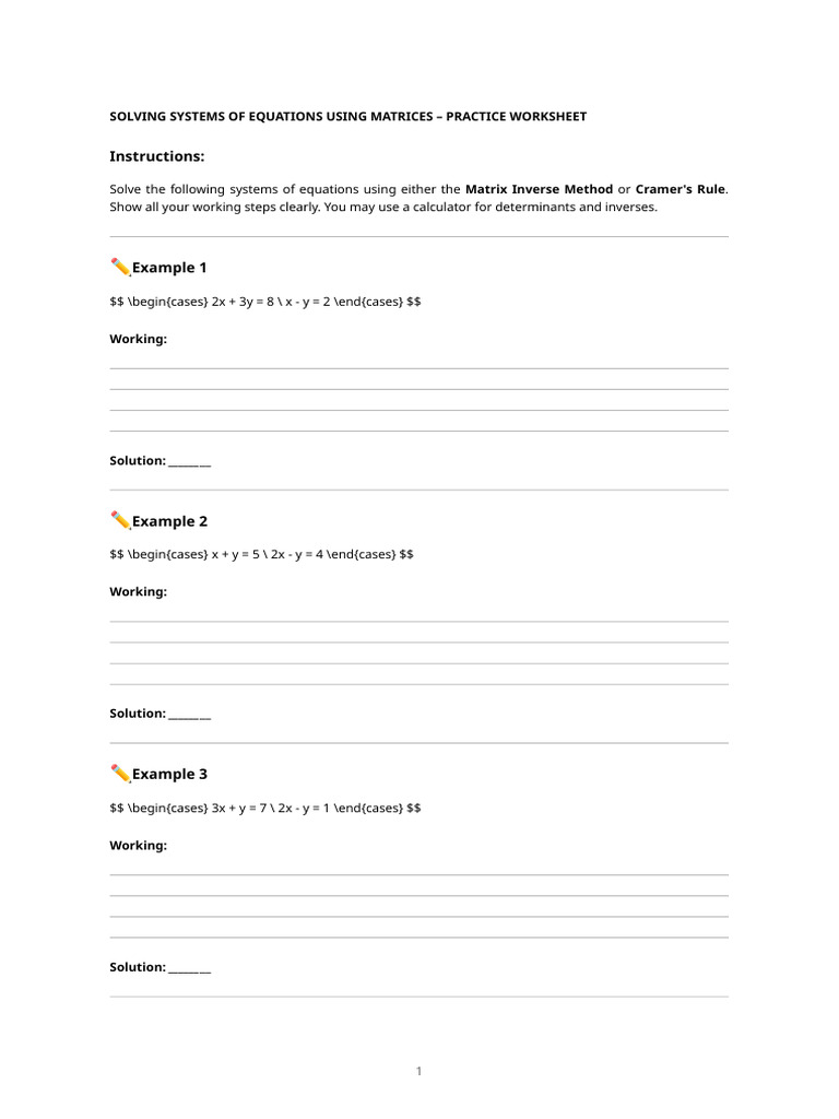 Matrix Methods Blank Practice | PDF