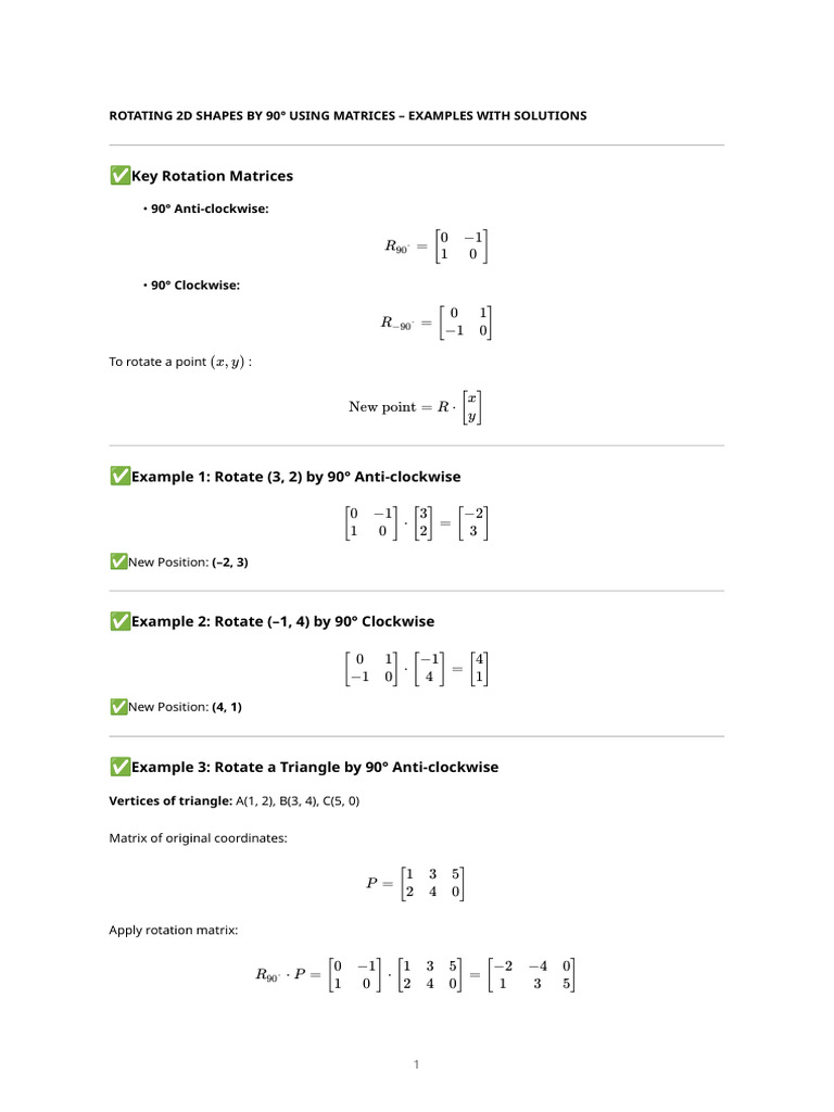 Rotate 2D Shapes by 90° Using Matrices | PDF | Matrix (Mathematics ...