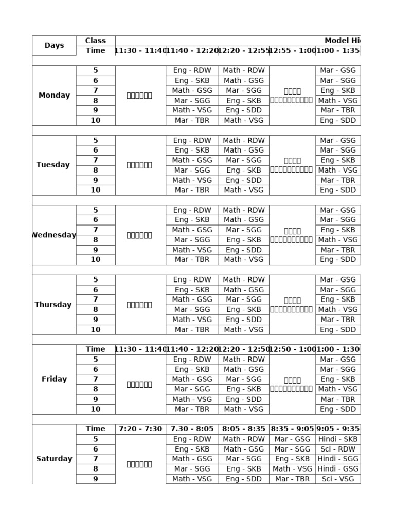 Model High School Timetable 2025-26 | PDF