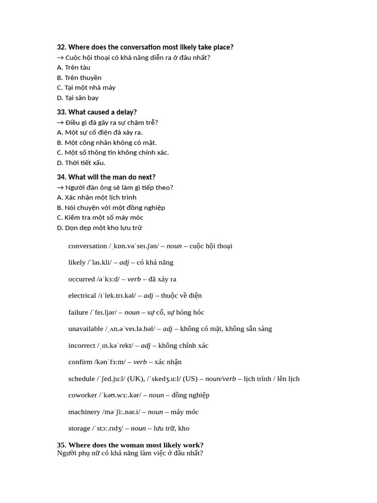 TOEIC TEST 2 2024- PART 3 - CÂU HỎI | PDF
