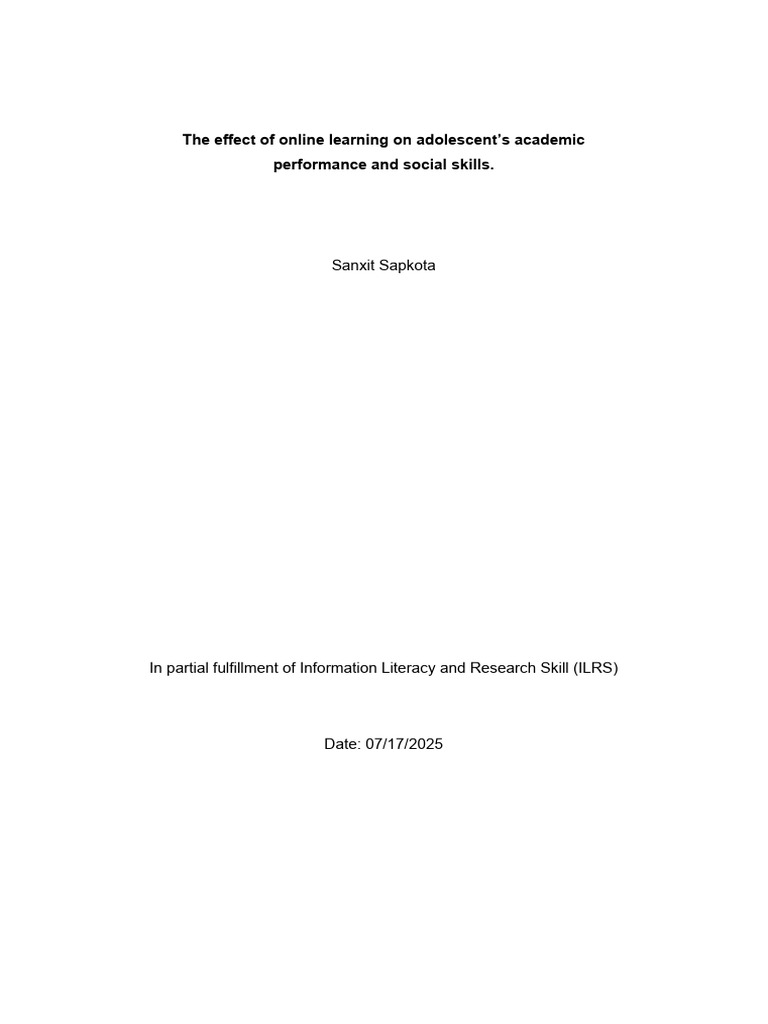 The Effect of Online Learning On Adolescent | PDF | Educational ...
