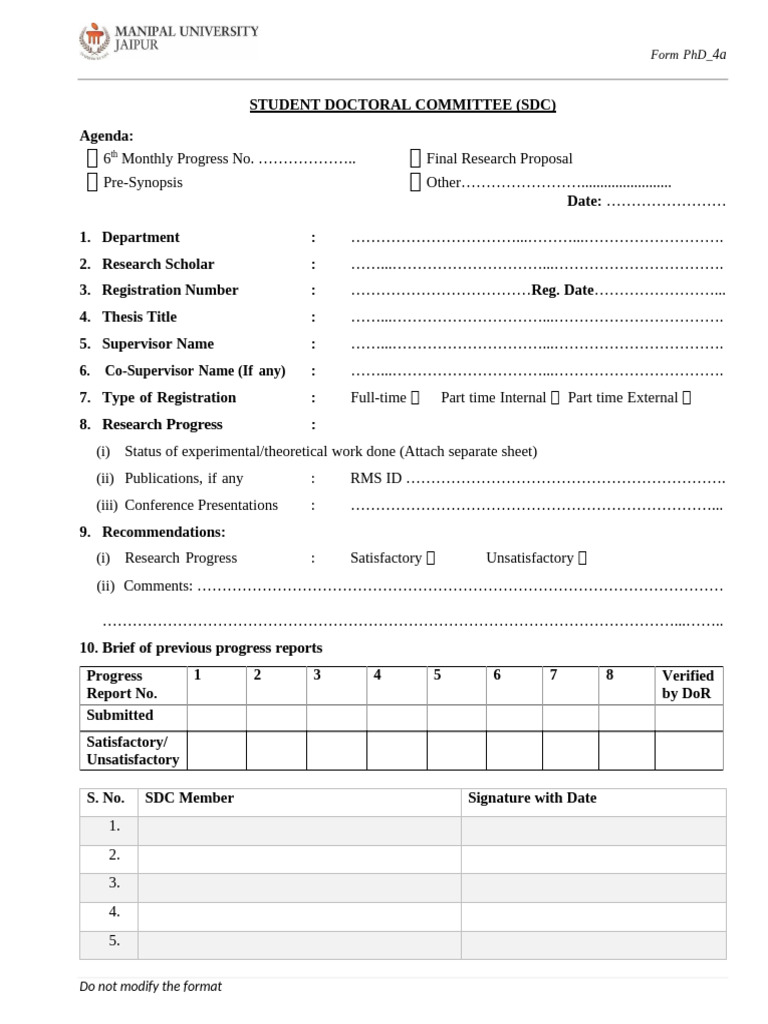 PhD Committee Progress Report Template | PDF