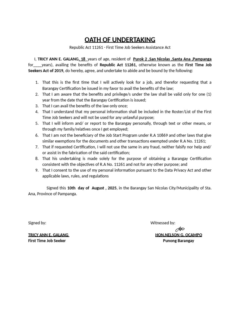 Oath of Undertaking | PDF