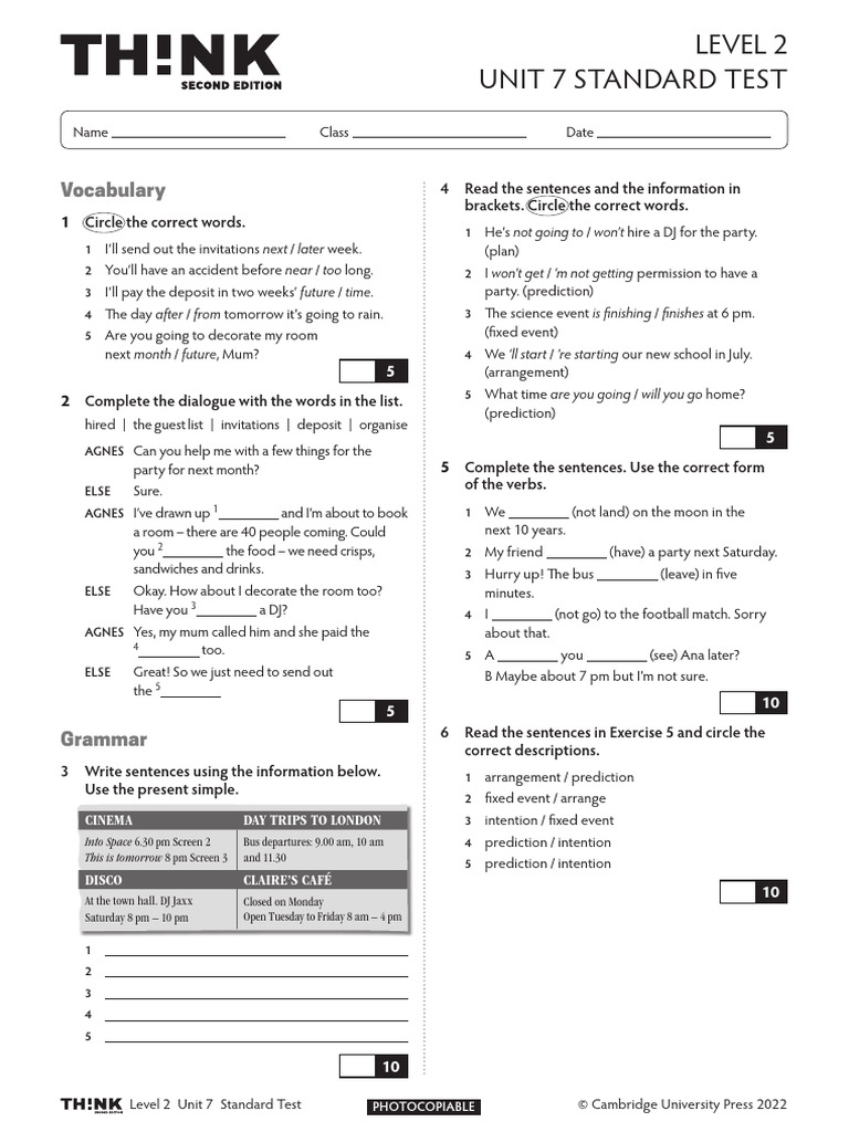 Level 2 Unit 7 Standard Test Guide | PDF | Linguistics | Grammar