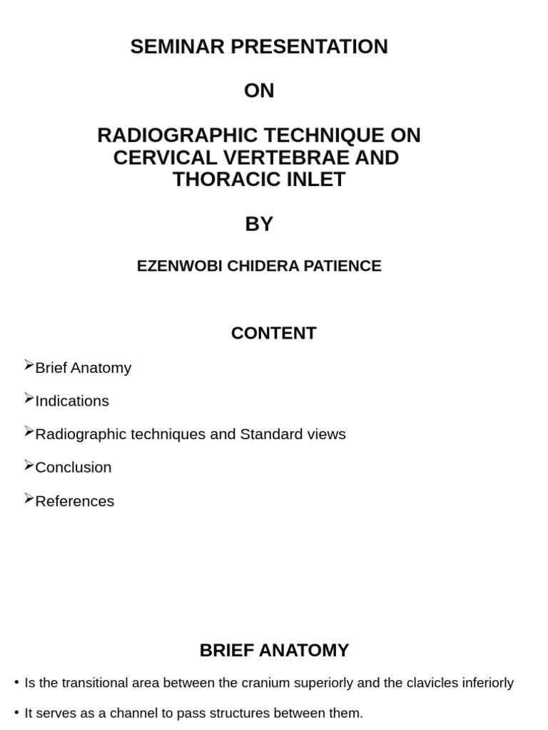 Radiographic Techniques for Thoracic Inlet | PDF | Neck | Vertebra