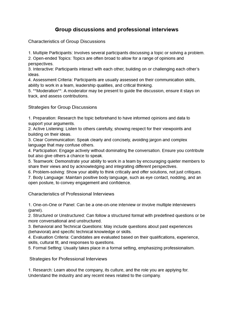 Group Discussions and Interview Skills Guide | PDF | Communication ...