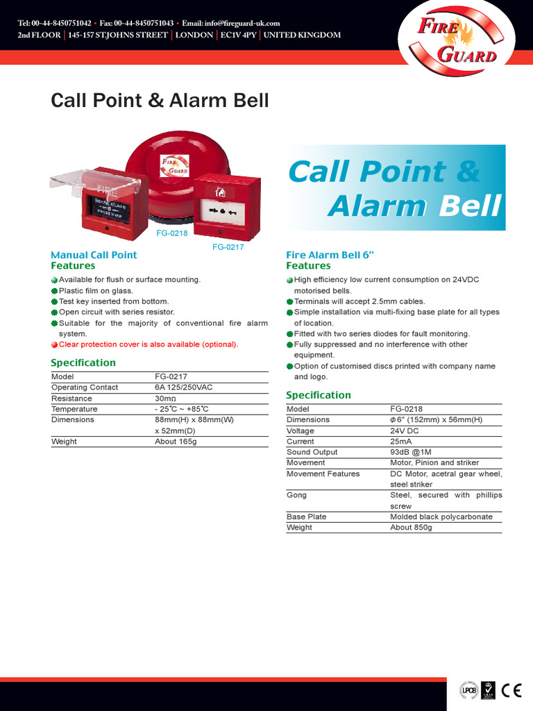 Fire Alarm Bell & Call Point Specs | PDF | Electrical Components ...