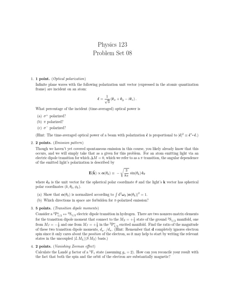 Physics 123 Problem Set 08 Solutions | PDF | Dipole | Polarization (Waves)