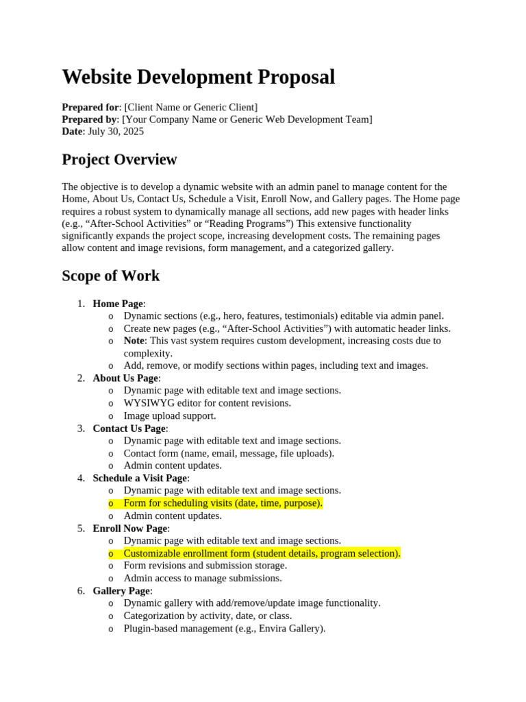 Dynamic Website Development Proposal | PDF | Word Press | Websites