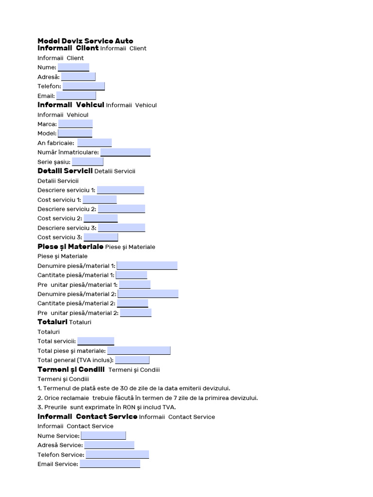 Model Deviz Service Auto | PDF