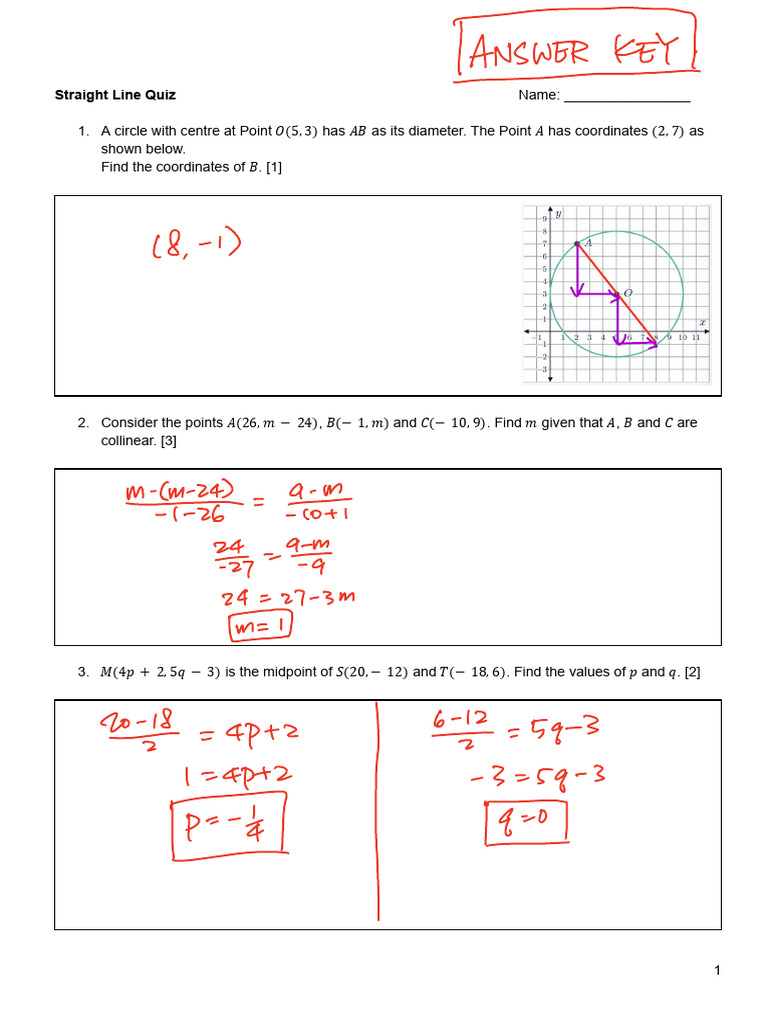 Straight Line Quiz ANSWERS | PDF | Euclidean Geometry | Elementary Geometry