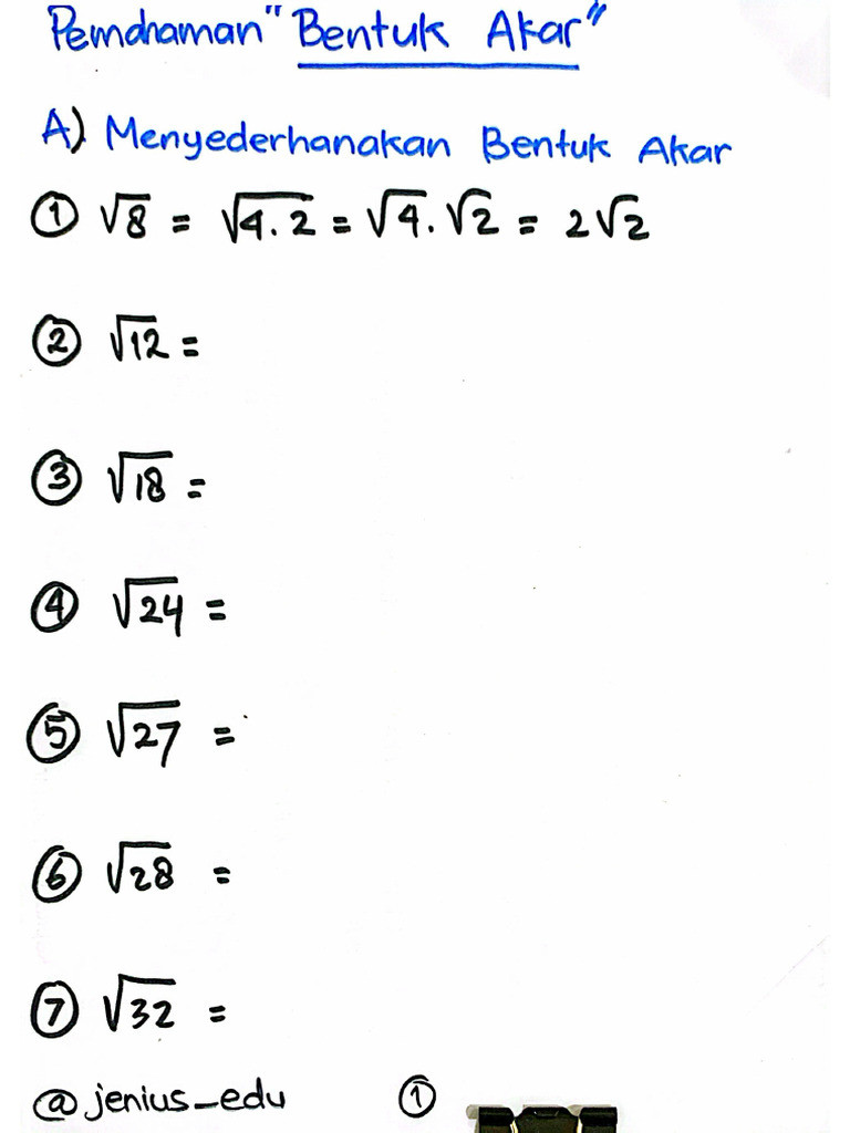 Ws Pemahaman Bentuk Akar Math | PDF