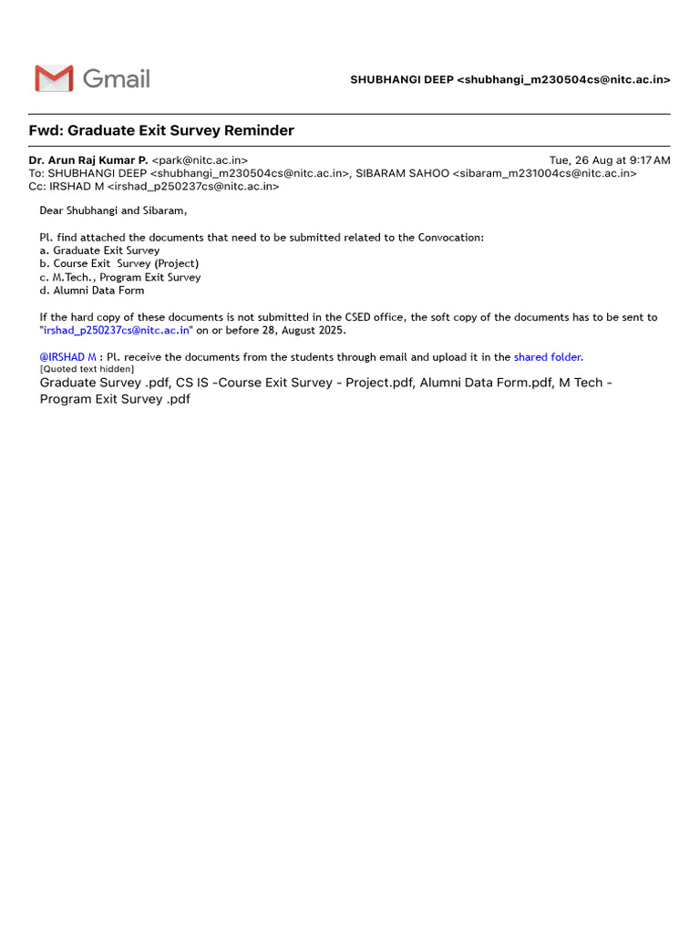 Graduate Exit Survey Submission Reminder | PDF