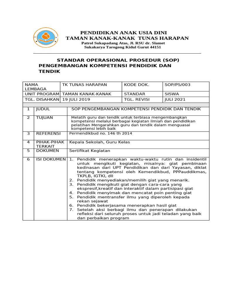 SOP Pengembangan Kompetensi Pendidik | PDF