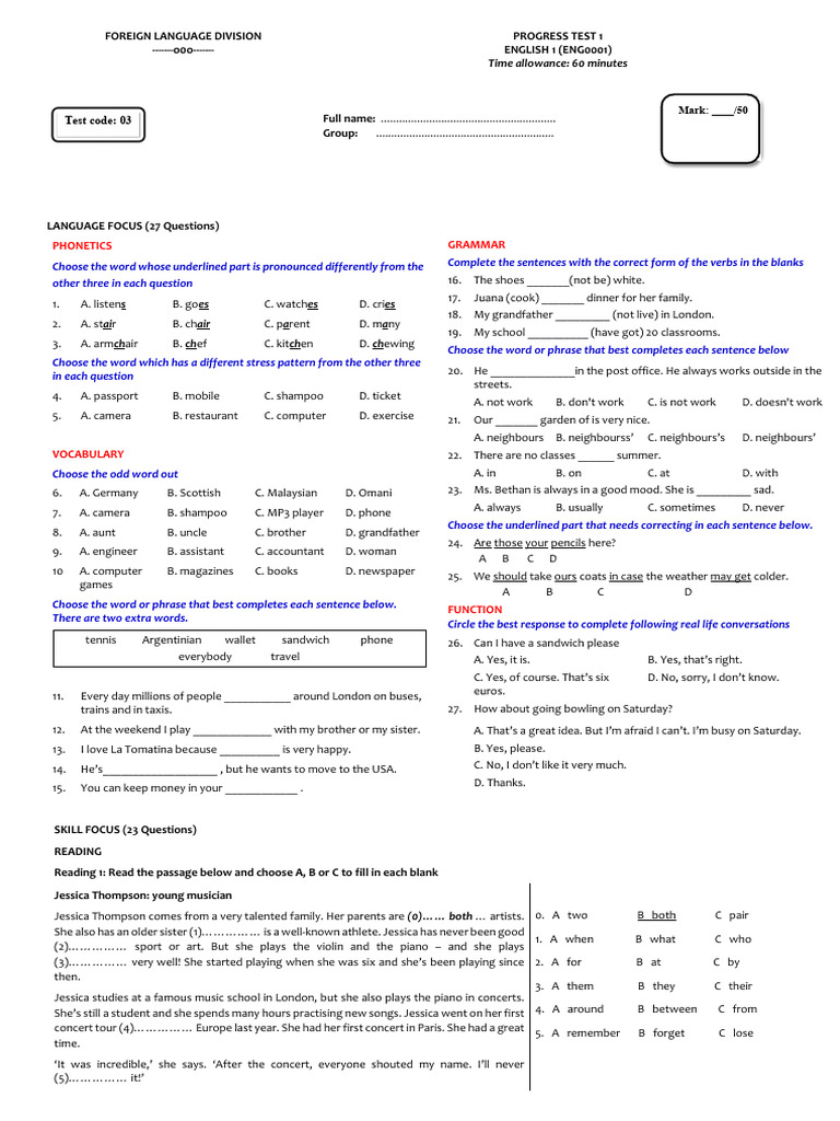 ENG0001 Progress Test Overview | PDF | English Language | Linguistics