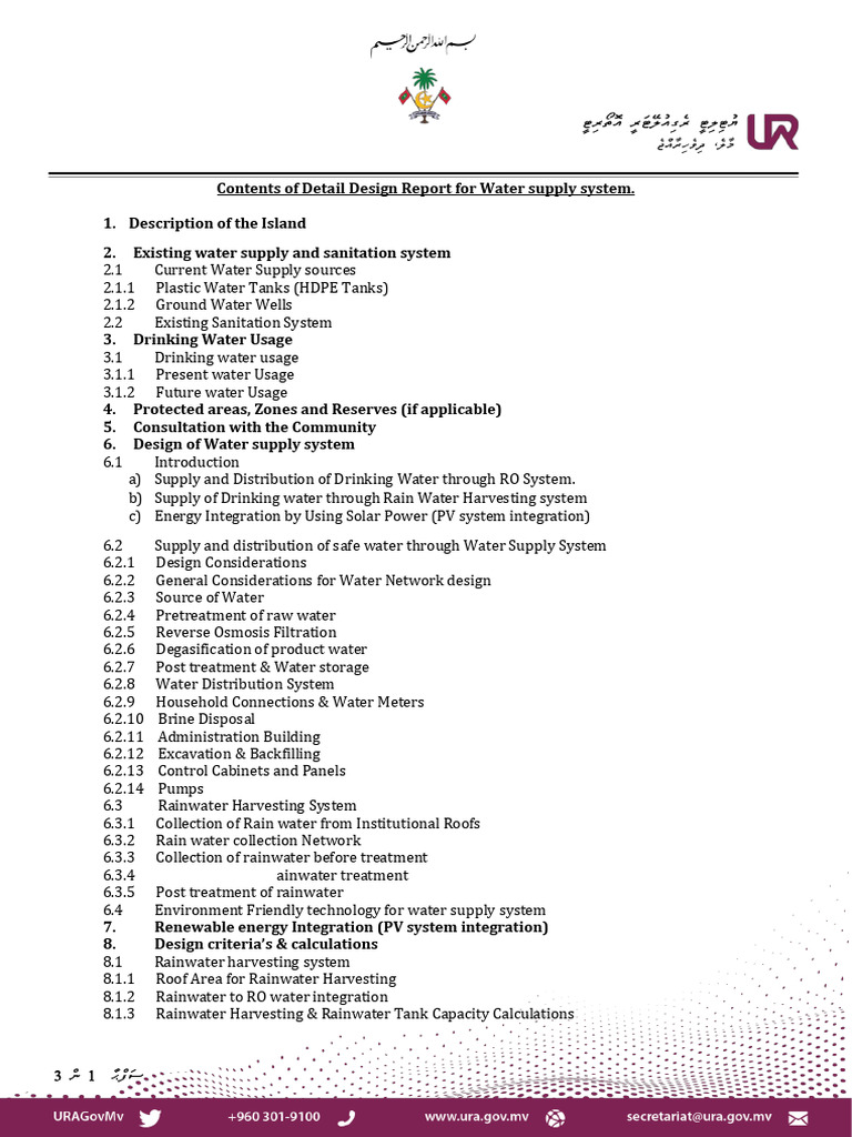 Contents of Detail Design Report For Water Supply System URA | PDF ...