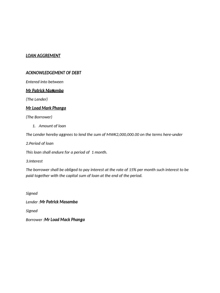 Loan Aggrement Masamba | PDF