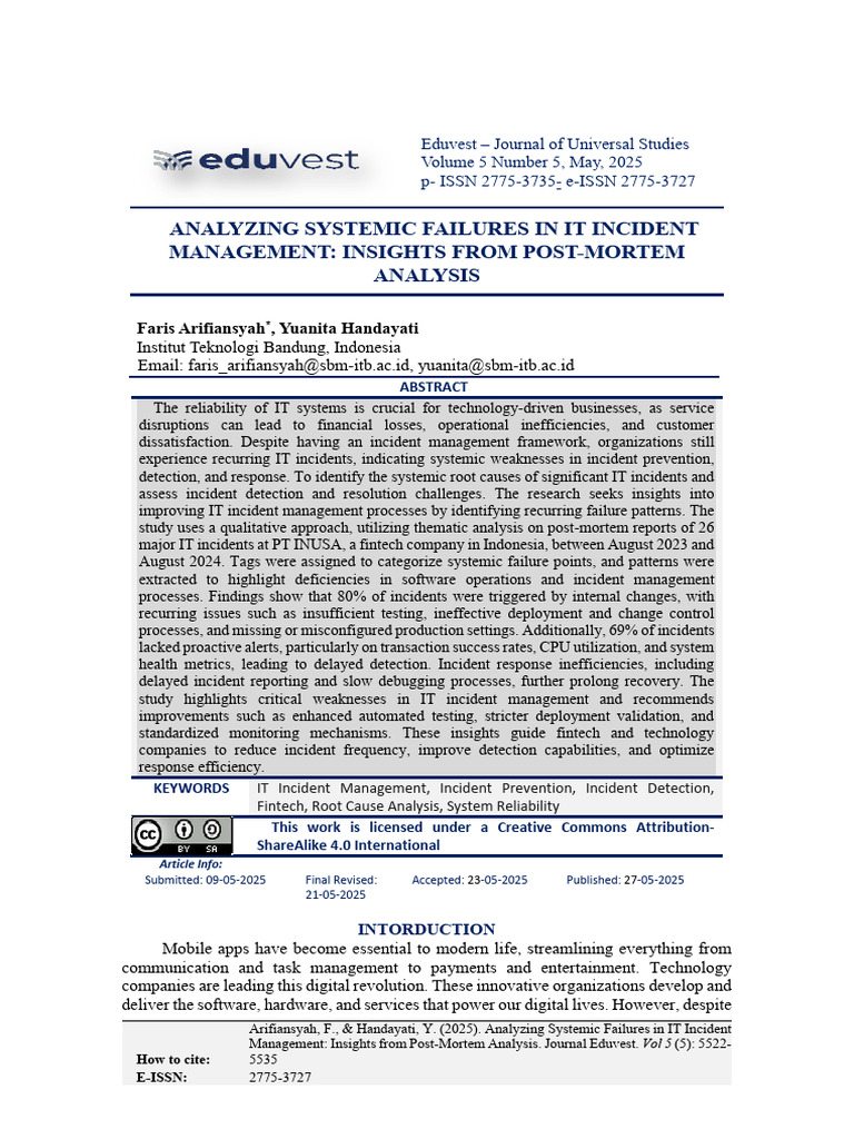 Systemic Failures in IT Incident Management | PDF | Reliability ...