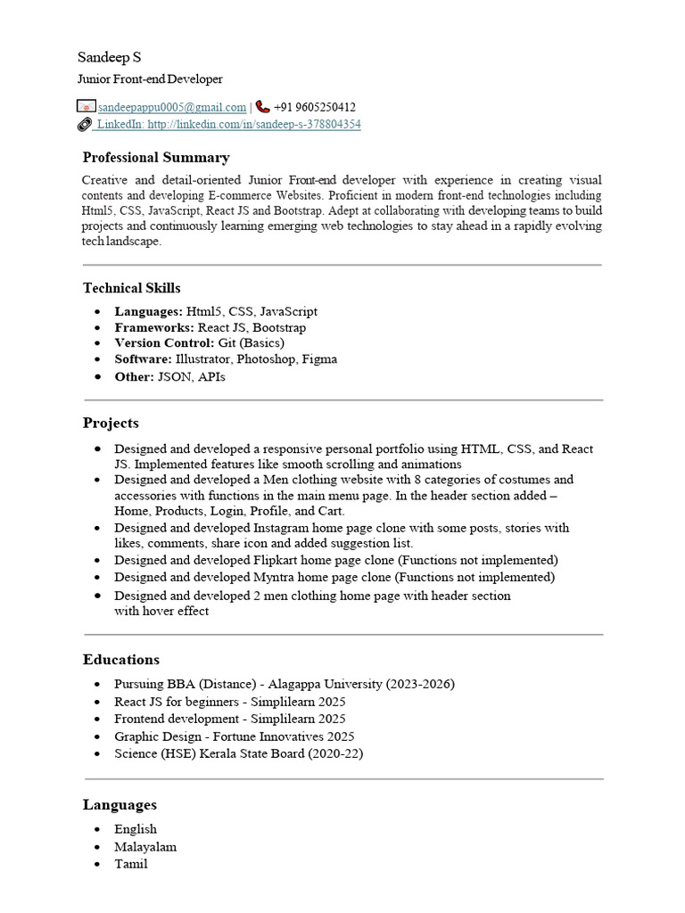 Junior Front-end Developer Resume | PDF