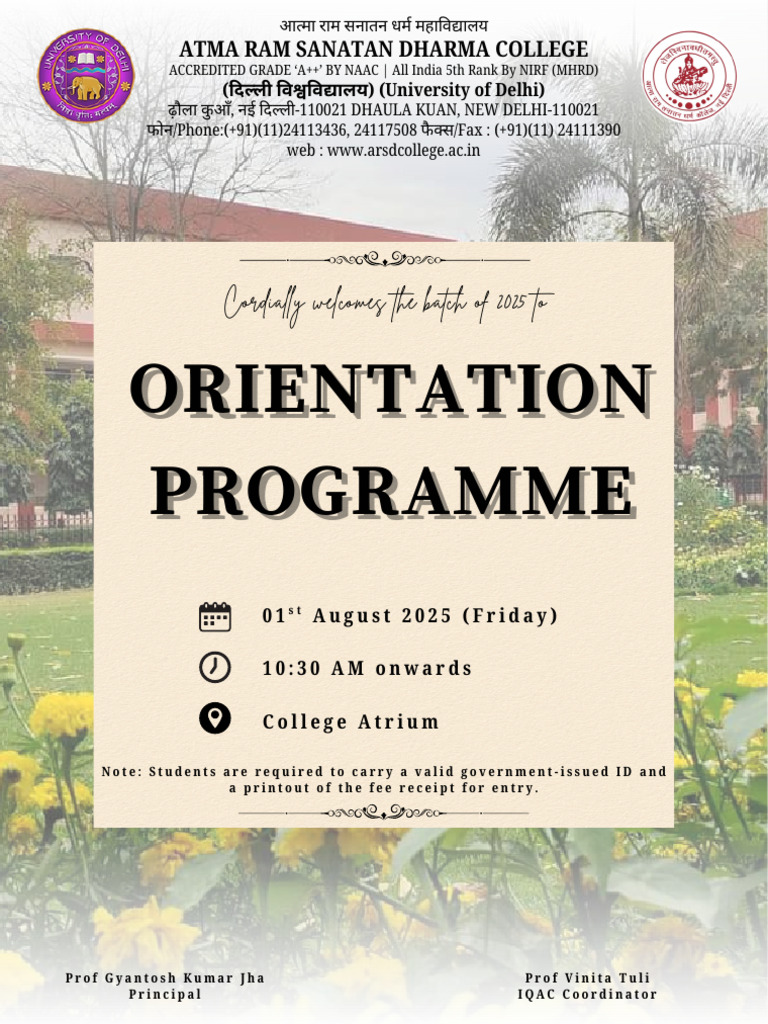 ARSD College Orientation 2025 Details | PDF