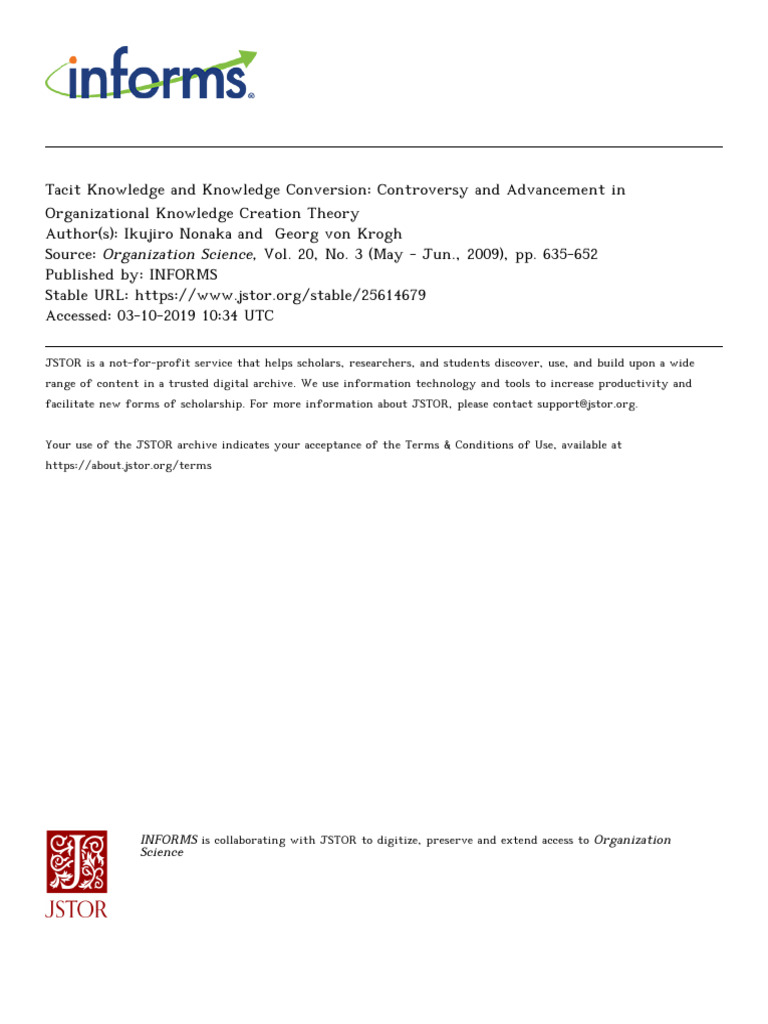 Tacit Knowledge in Organizational Theory | PDF | Tacit Knowledge ...