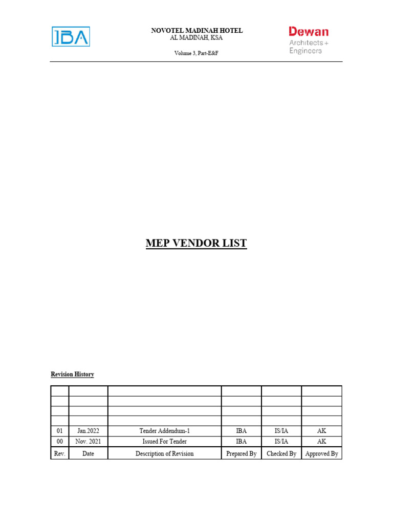 Mep Vendor List Pdf